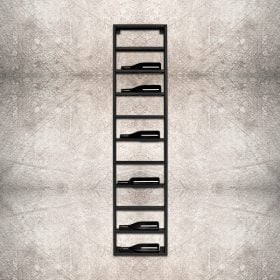 Wijnrek Modern Metaal - Muurmodel voor 10 Flessen - Enkel Uitvoering in Zwart - 170x40x11cm