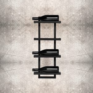 Wijnrek Metaal Modern – Muurmontage Zwart – Geschikt voor 4 Flessen – Afmeting 70x30x11 cm